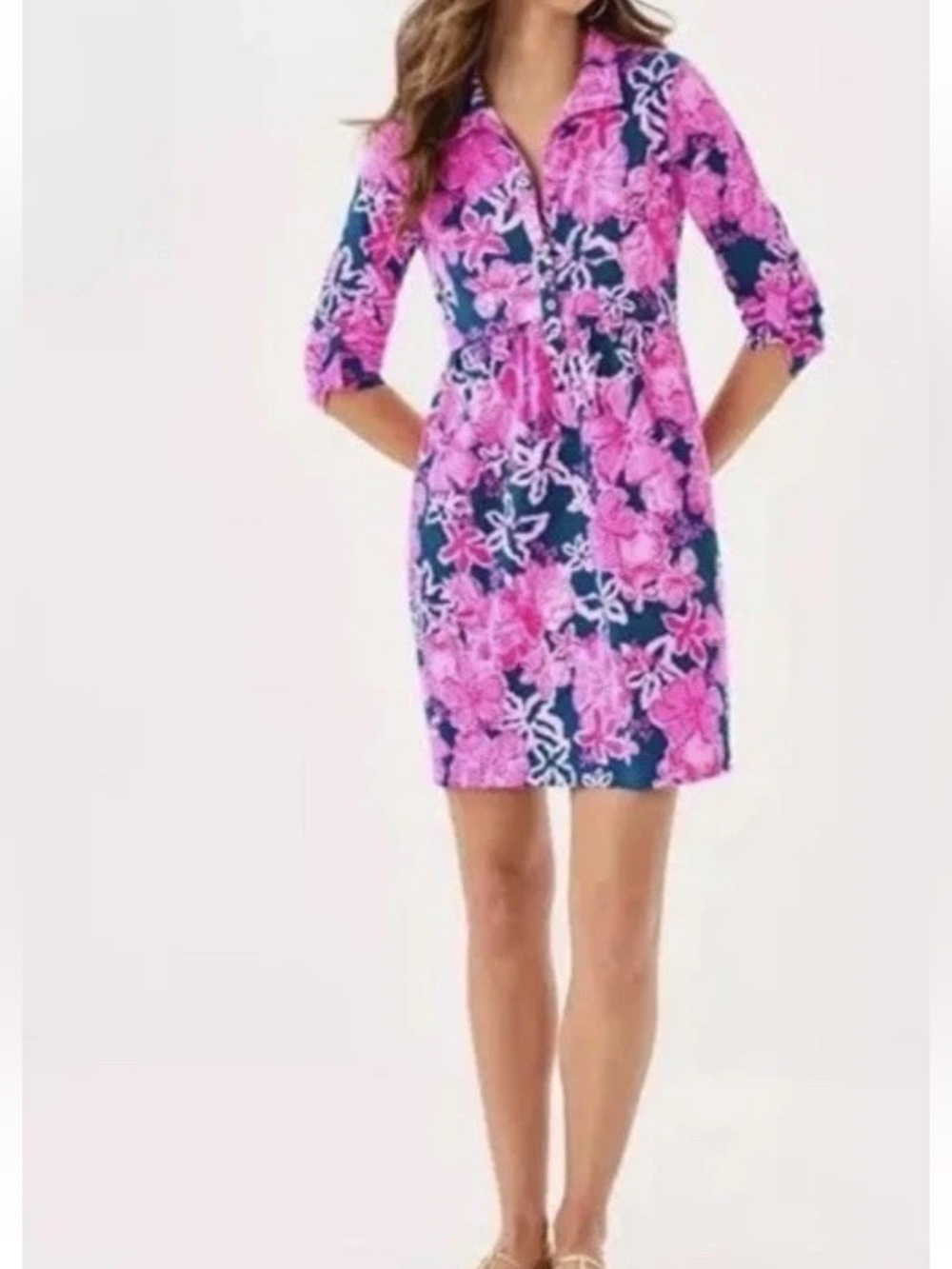 NWOT Lilly Pulitzer Saralyn Popover Shirtdress (Pink and Navy) Size Medium